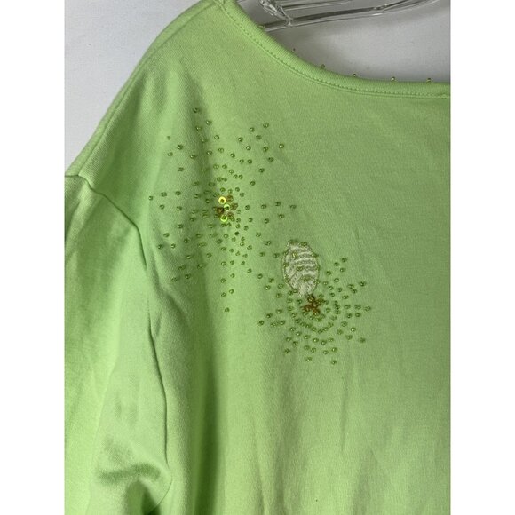 Quacker Factory Scattered Beads Green Tunic Top Plus Size XXL Leaves Tee Shirt - Picture 3 of 7
